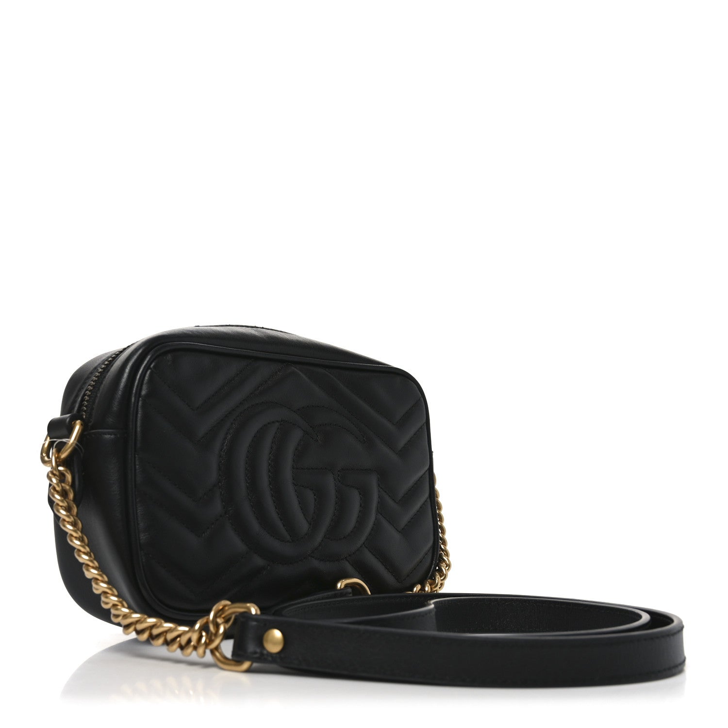 Gucci Calfskin Matelasse Mini GG Marmont Chain Shoulder Bag Black