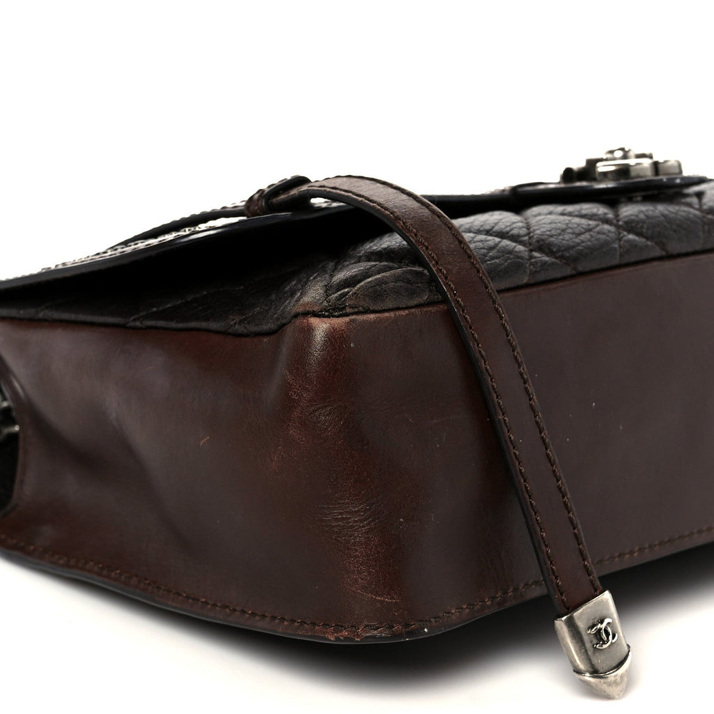 Chanel Calfskin Lambskin Studded Paris Dallas Texan Flap Brown Black