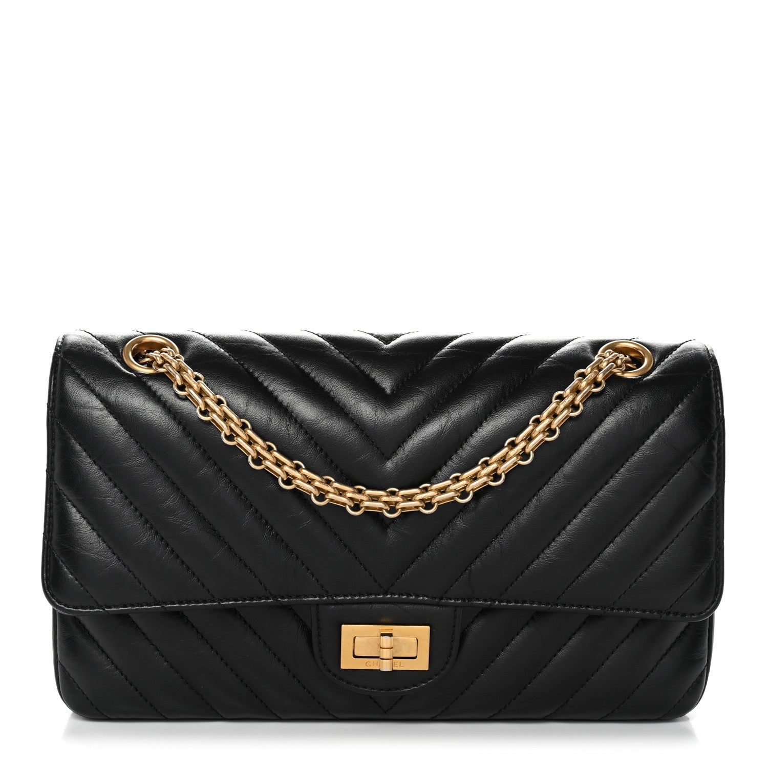 Chanel Aged Calfskin Chevron Quilted 2.55 Reissue 225 Flap Black