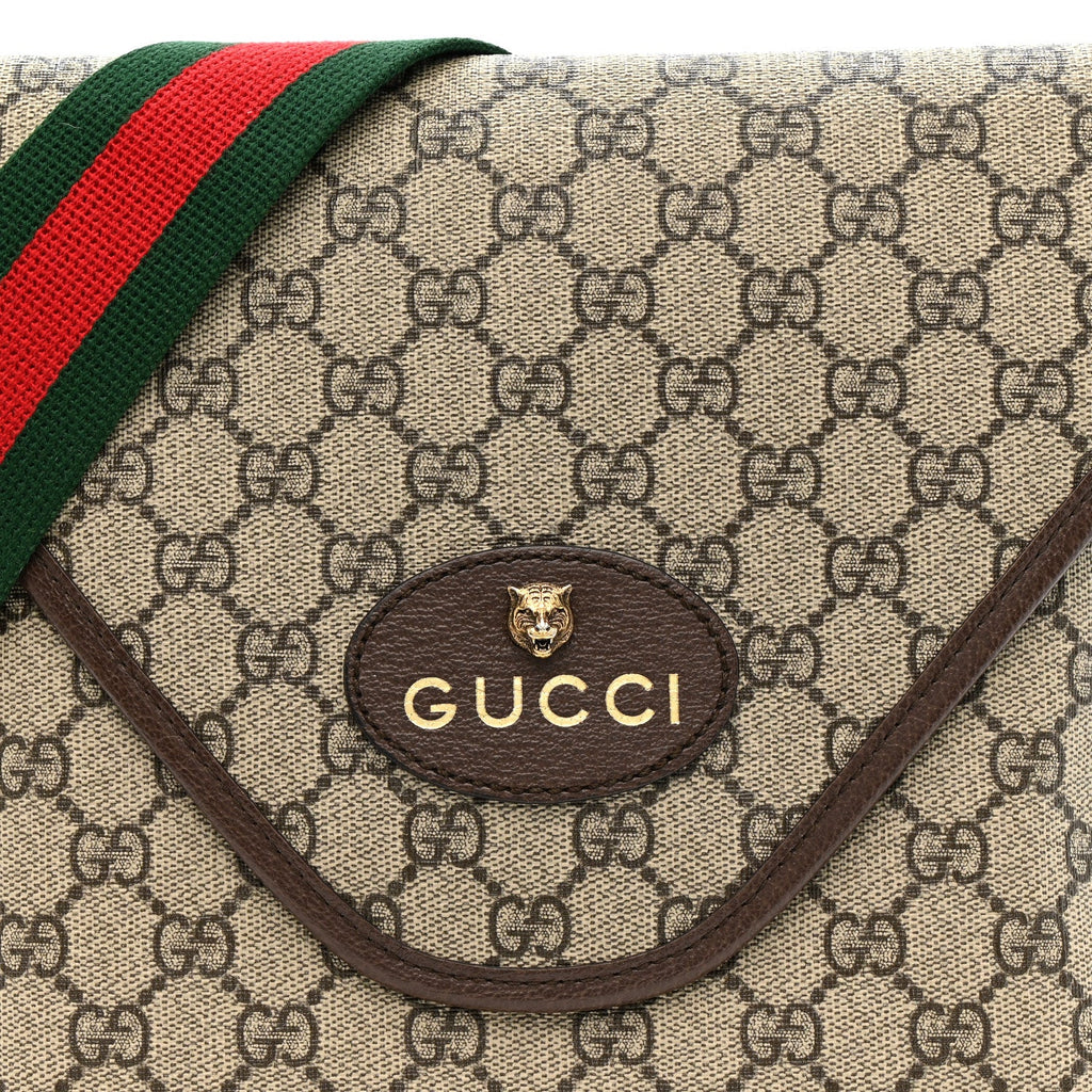 Gucci GG Supreme Monogram Web Medium Neo Vintage Flap Messenger Bag Beige New Acero