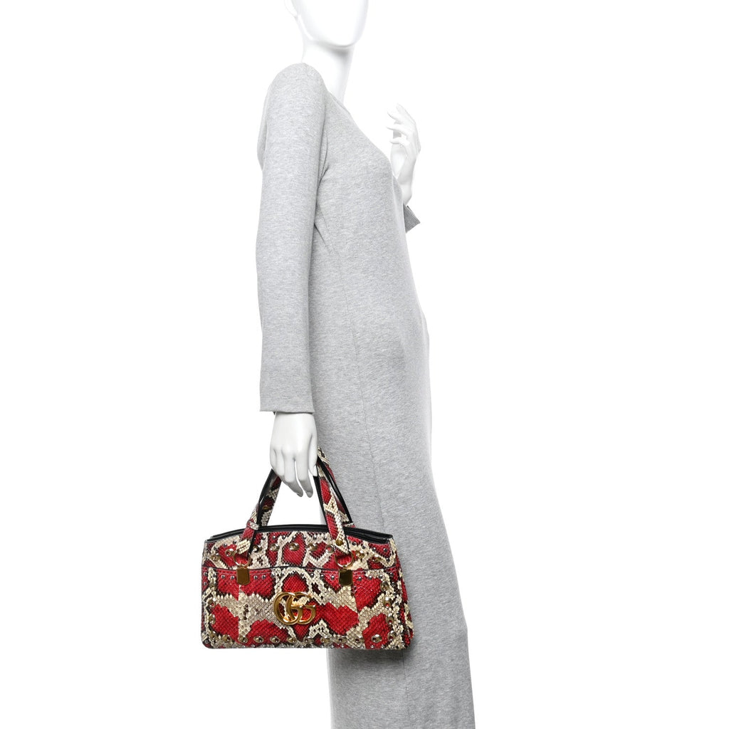 Gucci Snakeskin Large Arli Top Handle Bag Pink Beige
