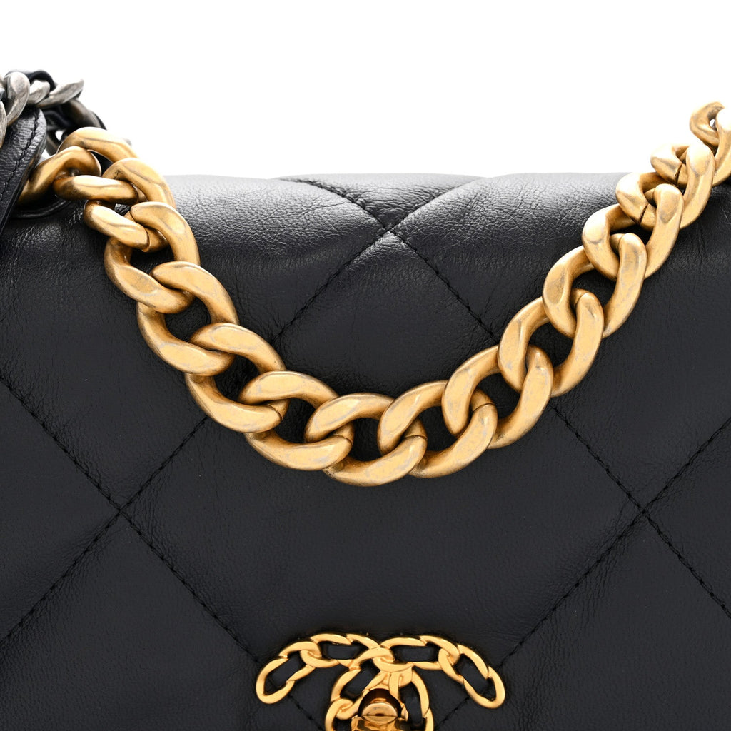 Chanel Goatskin Quilted Medium Chanel 19 Flap Navy Blue