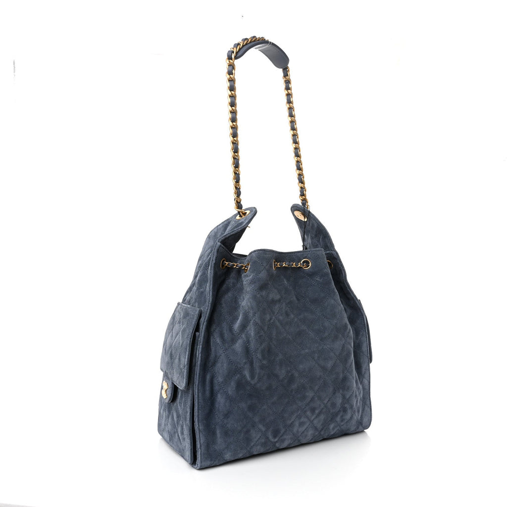 Chanel Suede Quilted Medium Chanel 25 Handbag Blue