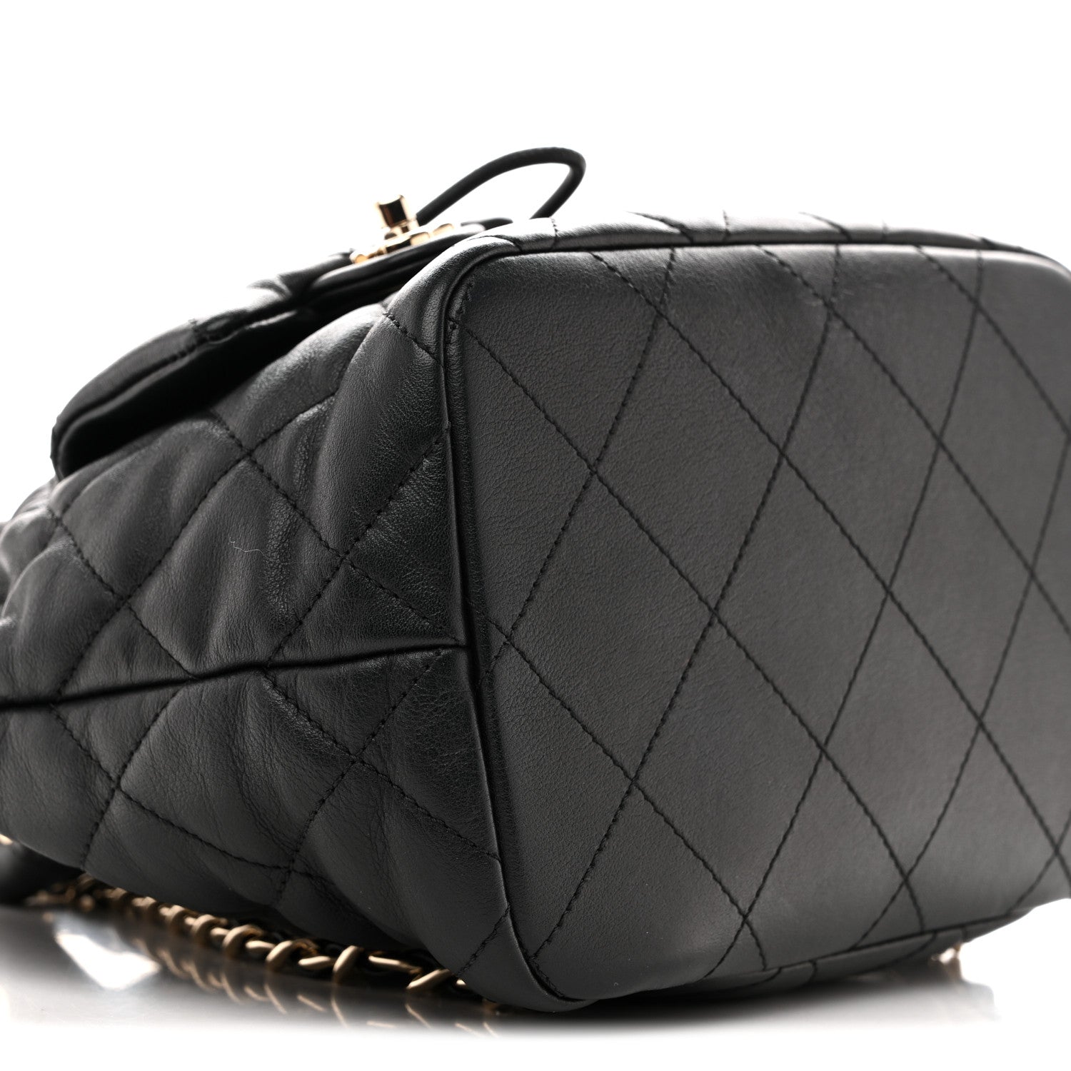 Chanel Lambskin Quilted Double Pocket Drawstring Backpack Black