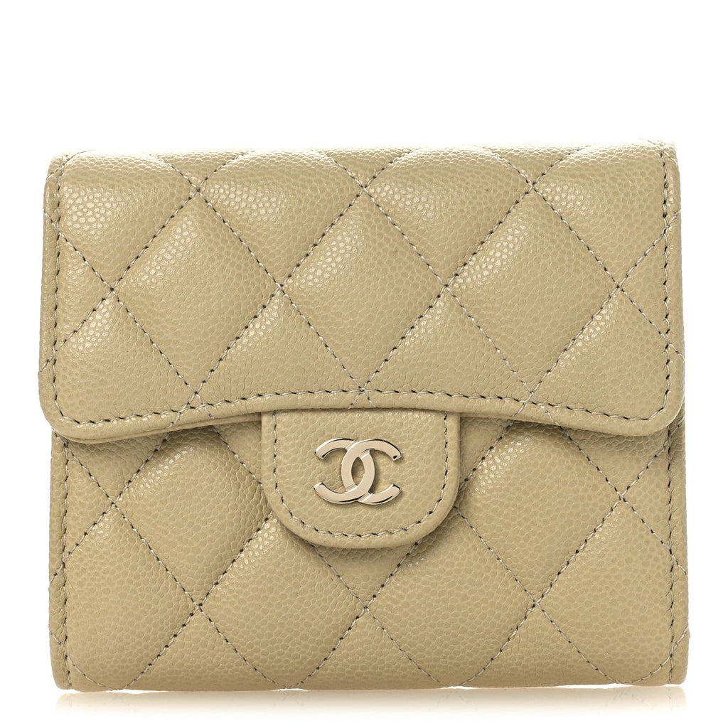 Caviar Quilted Compact Flap Wallet Light Green