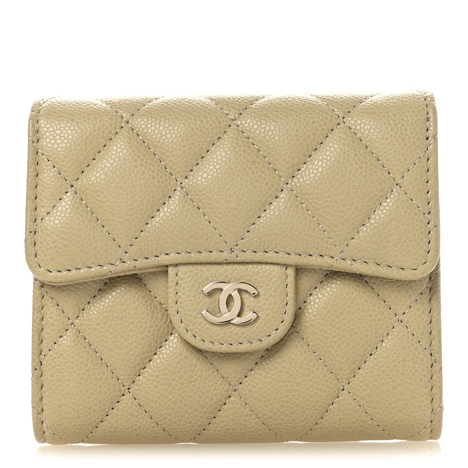 Caviar Quilted Compact Flap Wallet Light Green