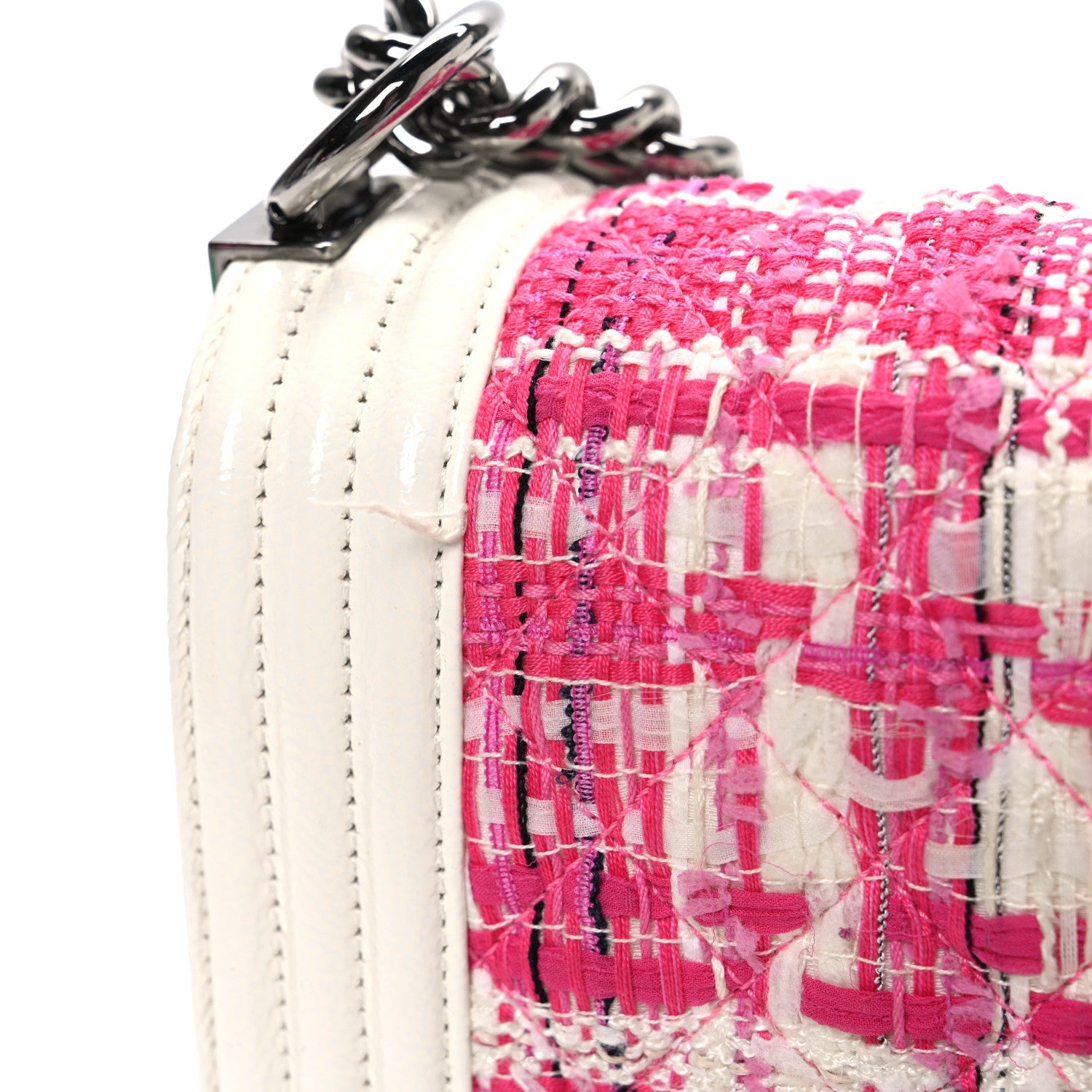 Chanel Patent Tweed Medium Boy Flap White