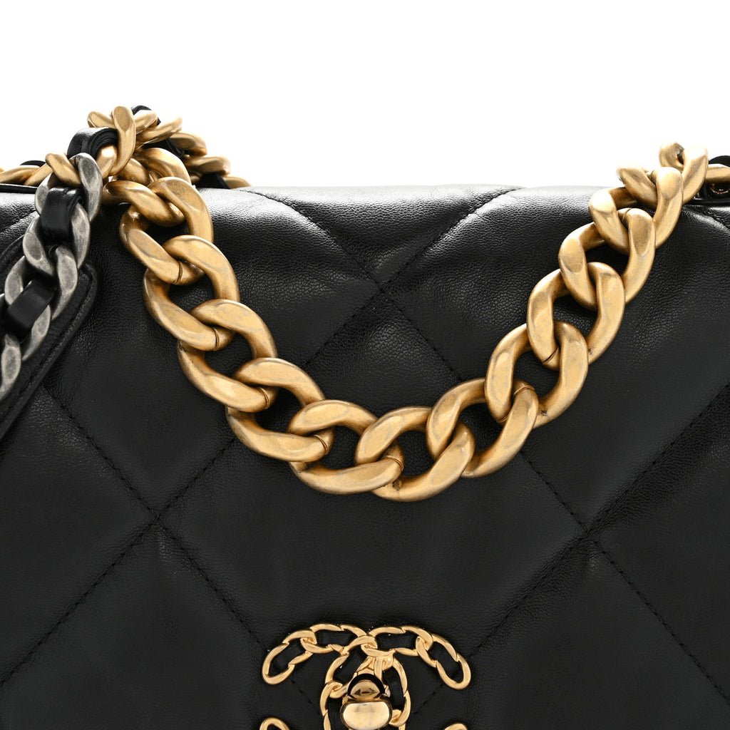Chanel Shiny Goatskin Quilted Large Chanel 19 Flap Black