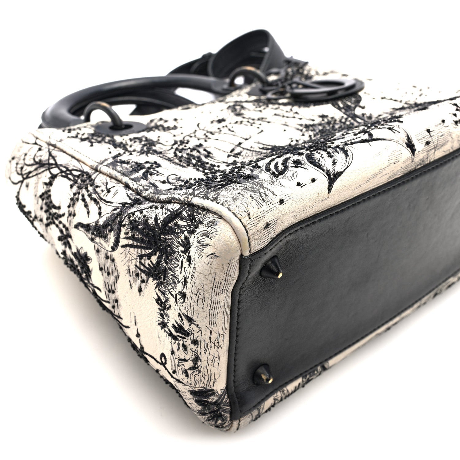 Christian Dior Calfskin Toile de Jouy Carnivora Medium Lady Dior White Black