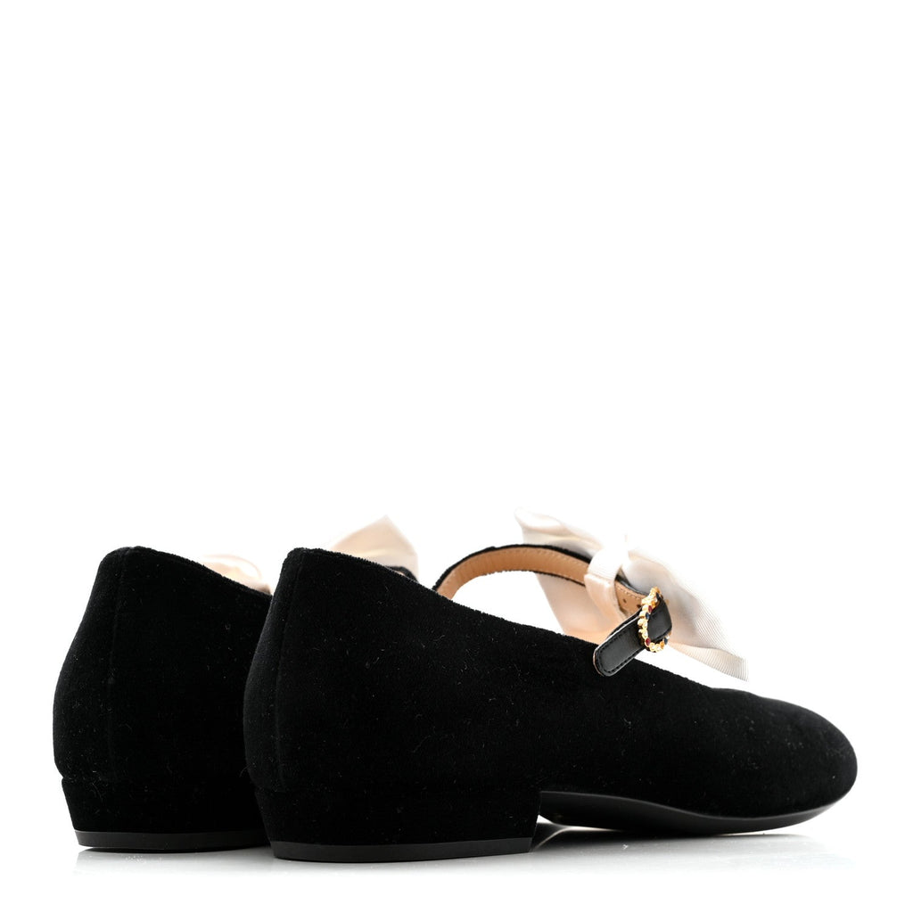 Chanel Velvet Grosgrain Bow Mary Jane Flats 38 Black White