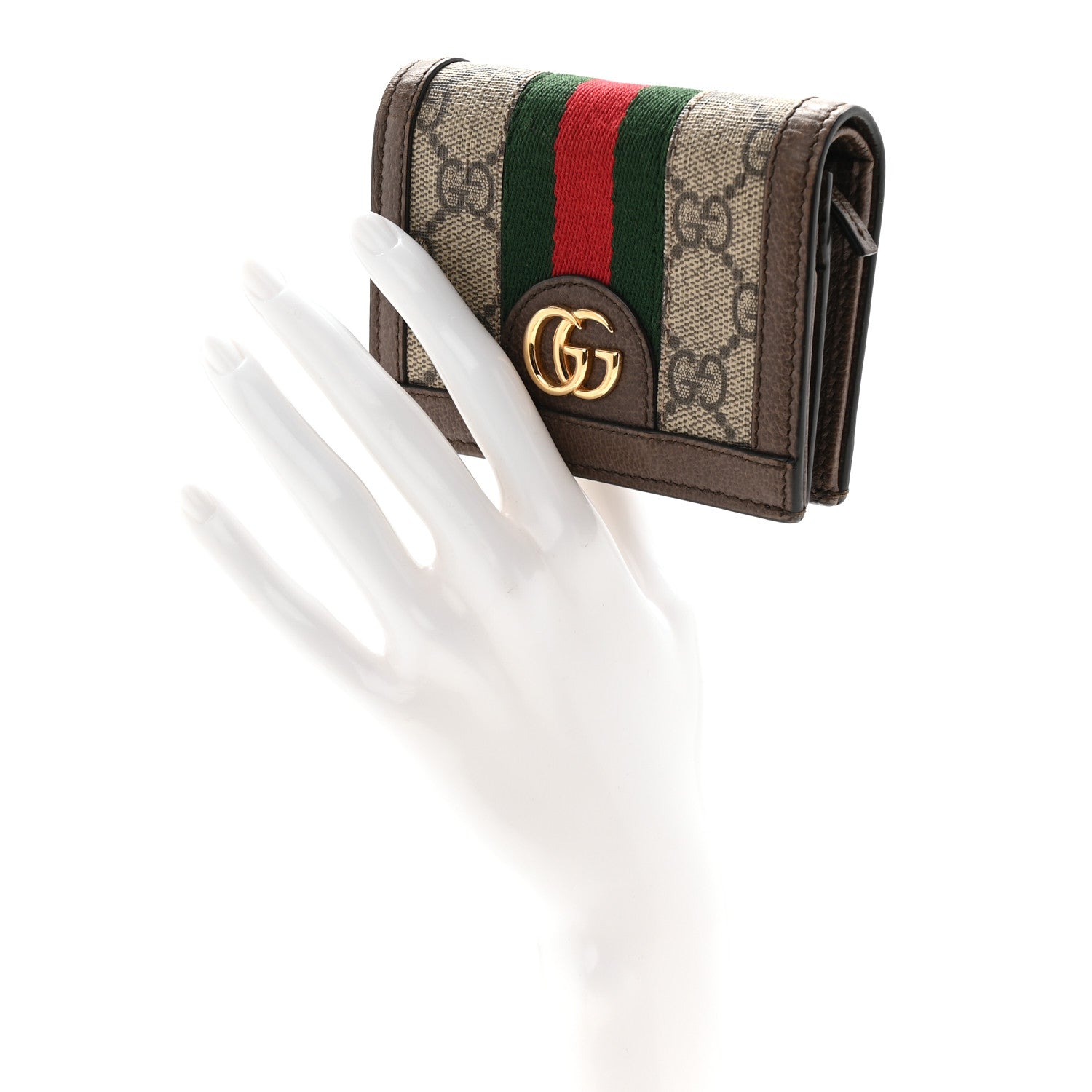 Gucci GG Supreme Monogram Web Ophidia Card Case Beige New Acero