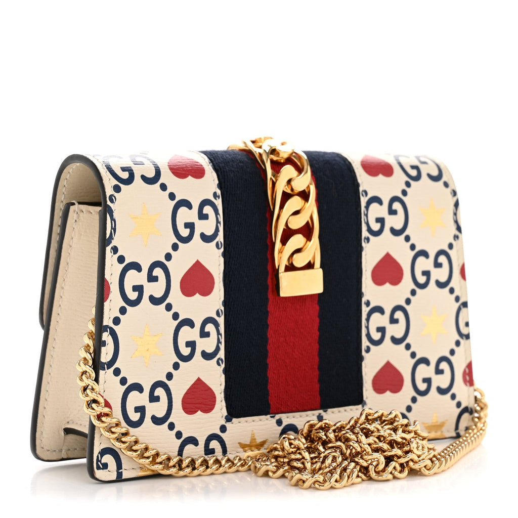 Gucci Textured Calfskin Valentine's Day Super Mini Sylvie Chain Shoulder Bag Ivory