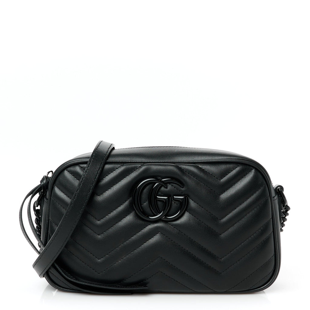 Gucci Calfskin Matelasse Monochrome Small GG Marmont Chain Shoulder Bag Black