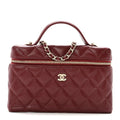 Caviar Quilted Top Handle Slim Vanity With Chain Burgundy