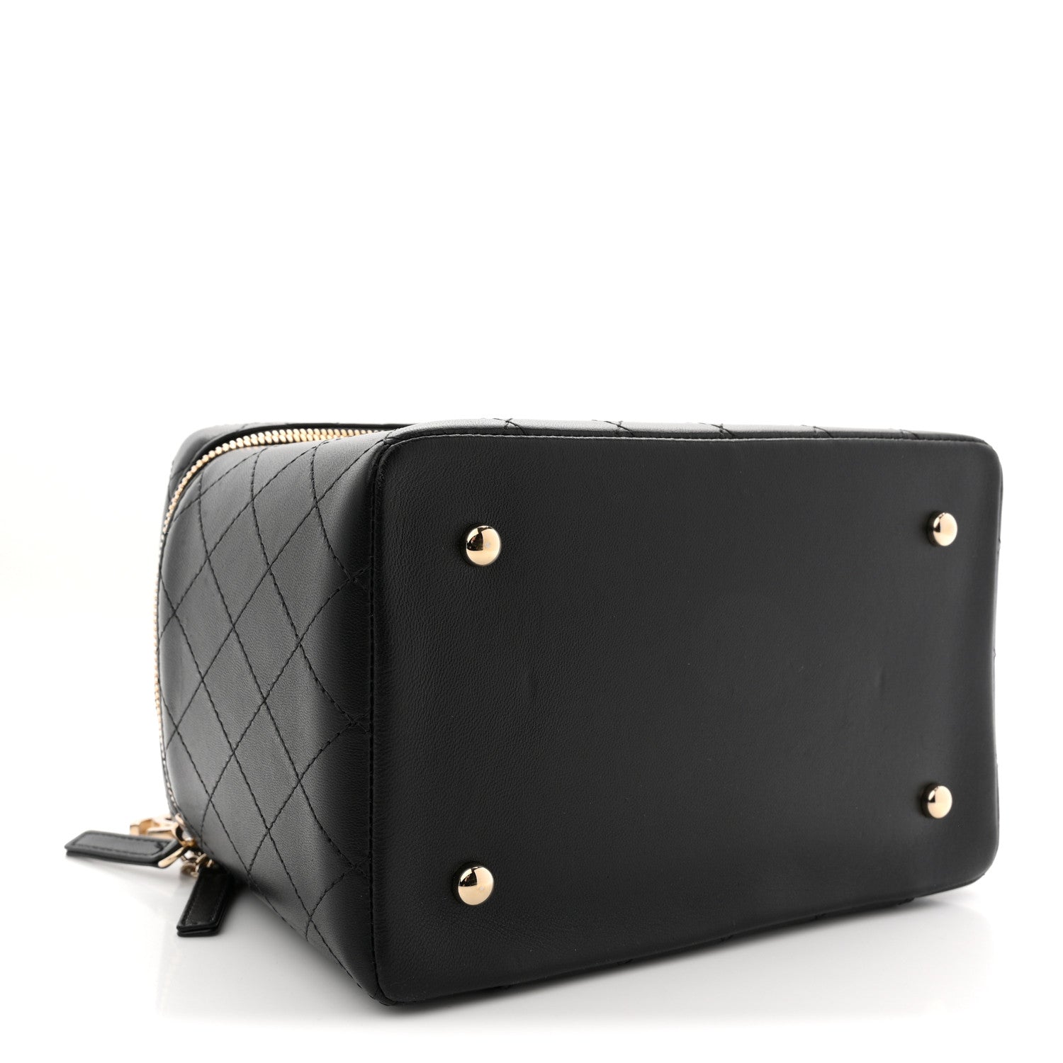 Chanel Lambskin Flat Quilted Knock On Wood Large Vanity Case Black