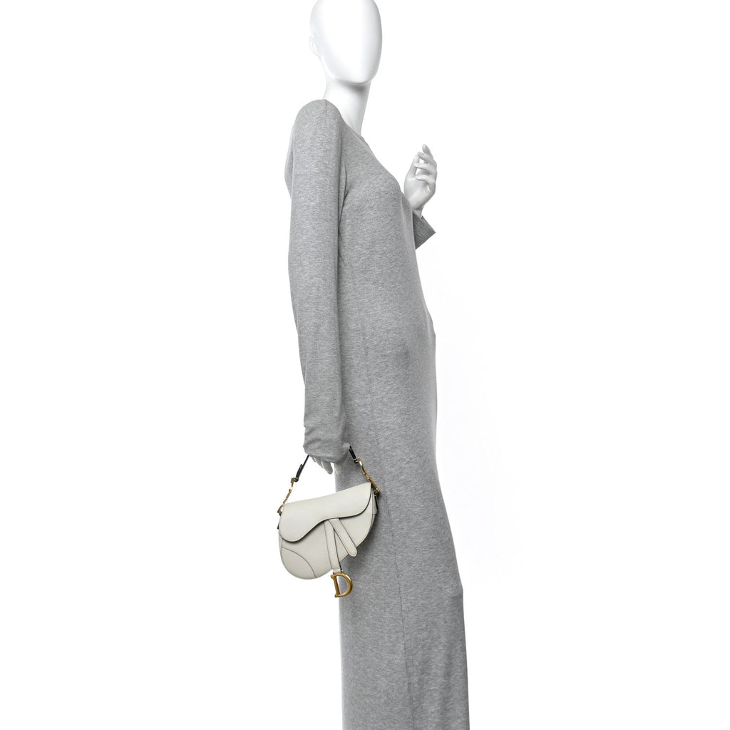Christian Dior Grained Calfskin Mini Saddle Bag White