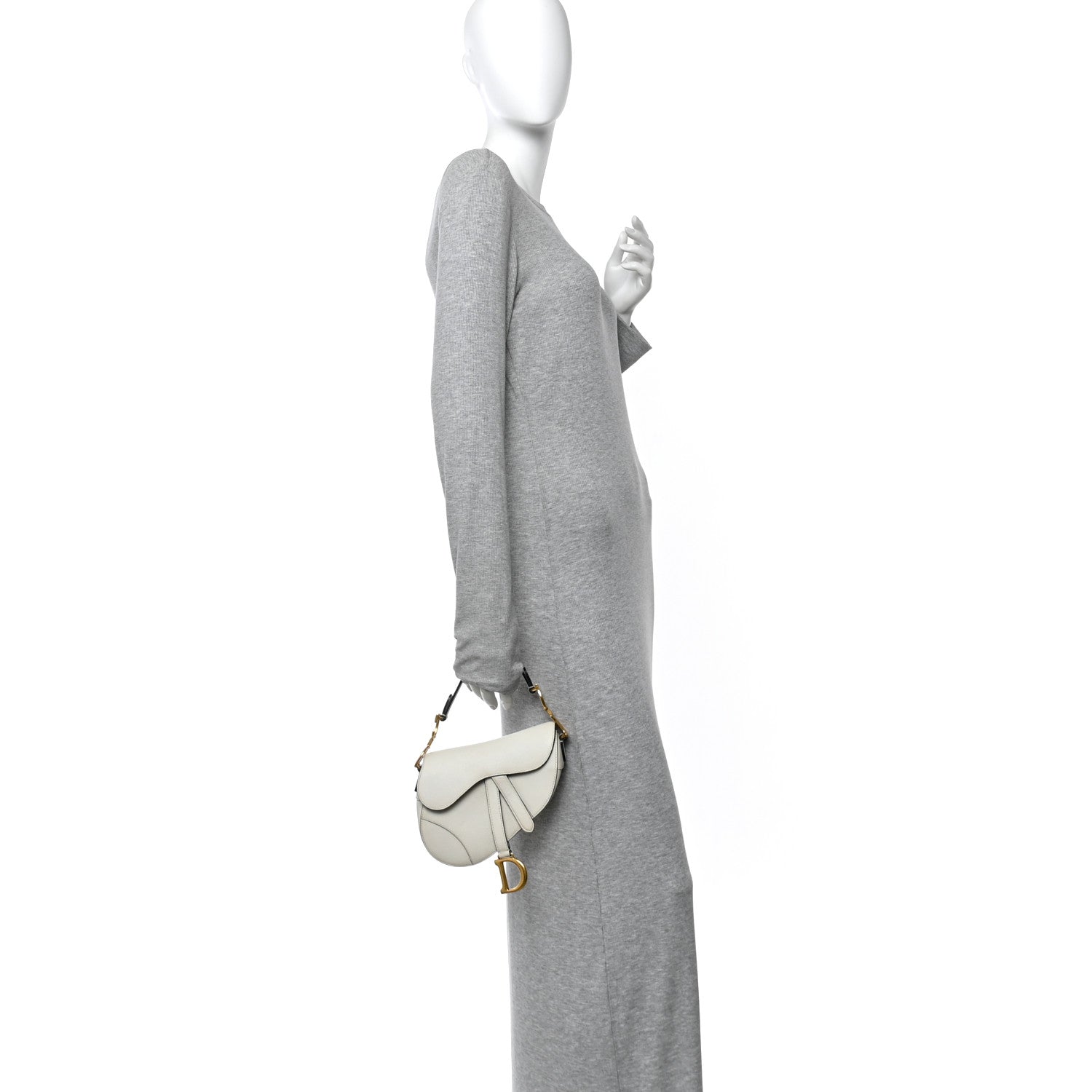 Christian Dior Grained Calfskin Mini Saddle Bag White