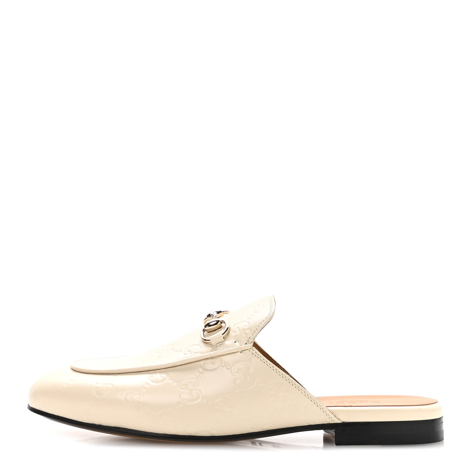 Gucci Glamour Calfskin Guccissima Womens Princetown Slippers 37.5 Mystic White