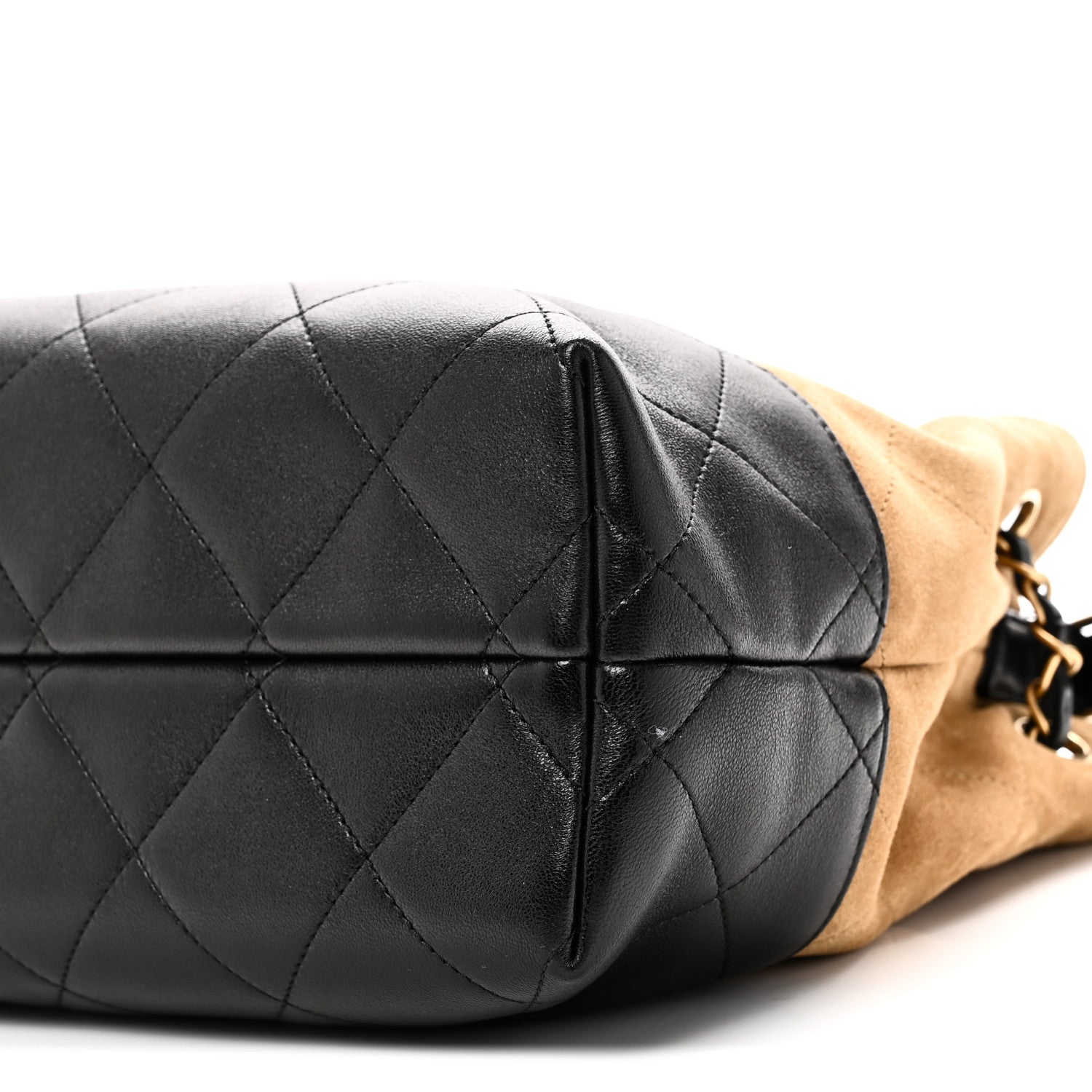 Chanel Suede Calfskin Shiny Lambskin Quilted Small Coco Base Shopping Bag Beige Black