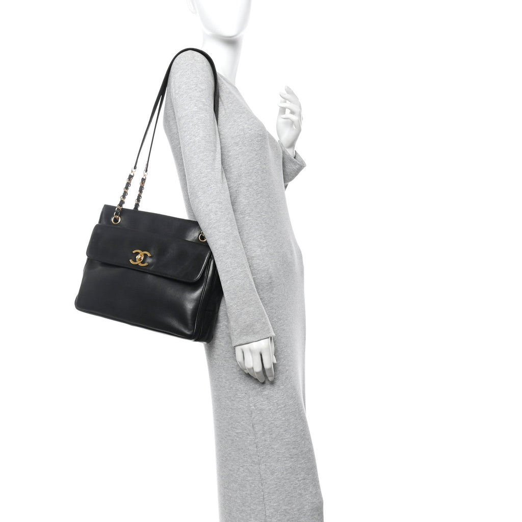 Chanel Lambskin CC Flap Shopping Tote Black