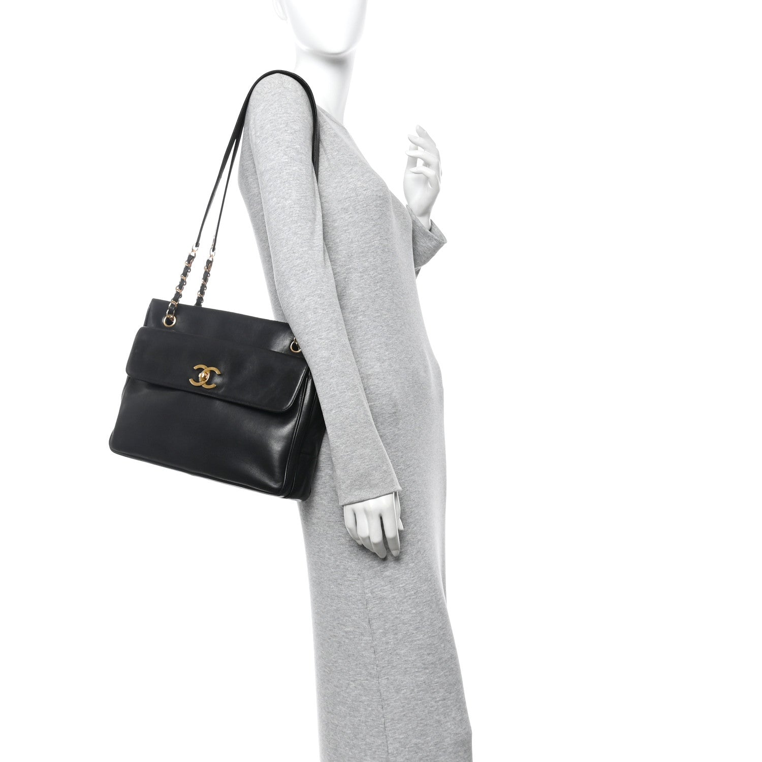 Chanel Lambskin CC Flap Shopping Tote Black