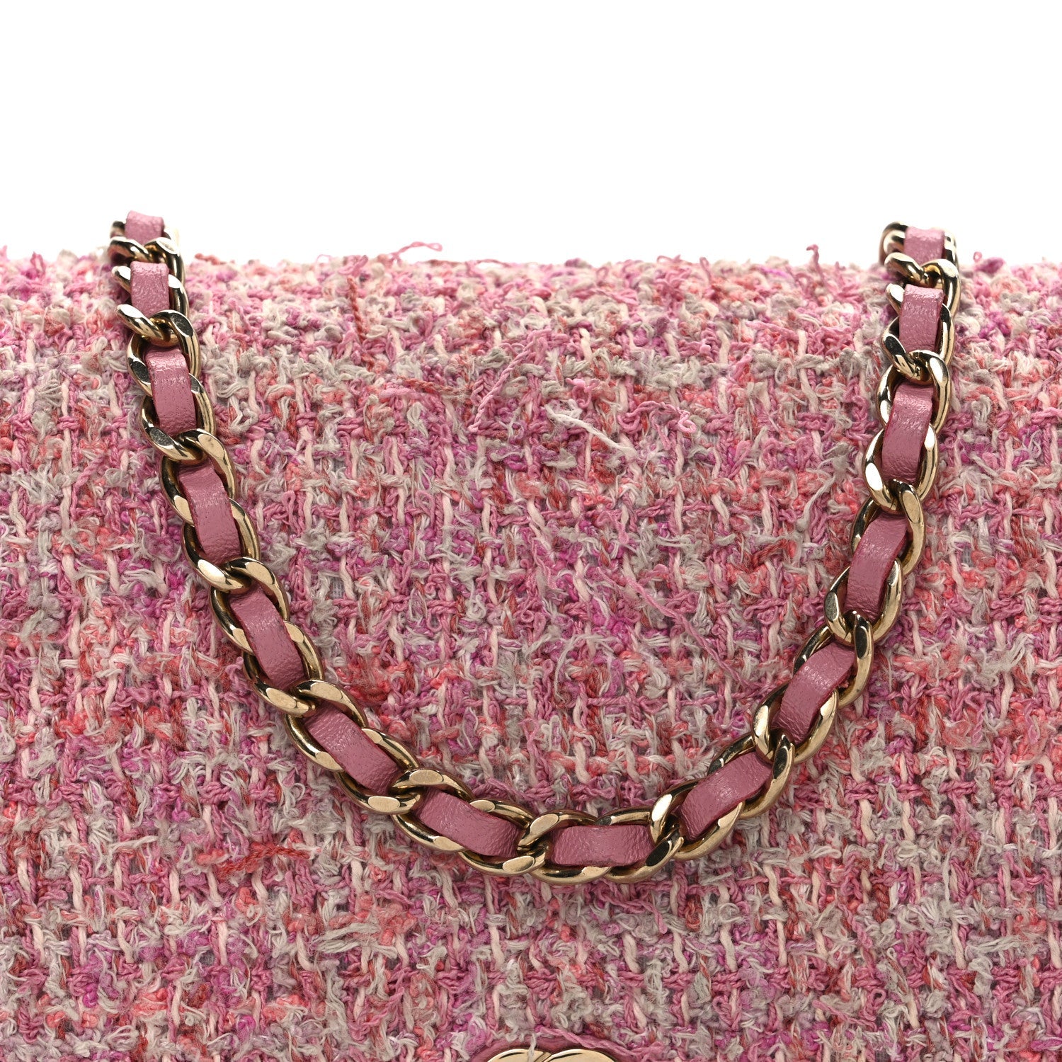 Chanel Tweed Quilted Wallet On Chain WOC Pink