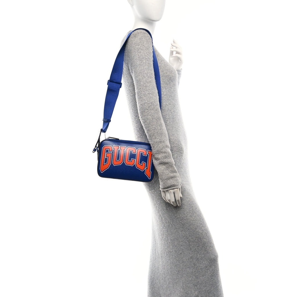 Gucci New Shanghai Calfskin Interlocking G Logo Camera Crossbody Bag Cobalt Blue Orange