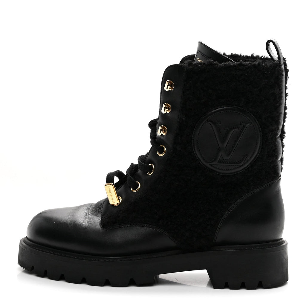 Louis Vuitton Shearling Calfskin Territory Ranger Combat Boots 41 Black