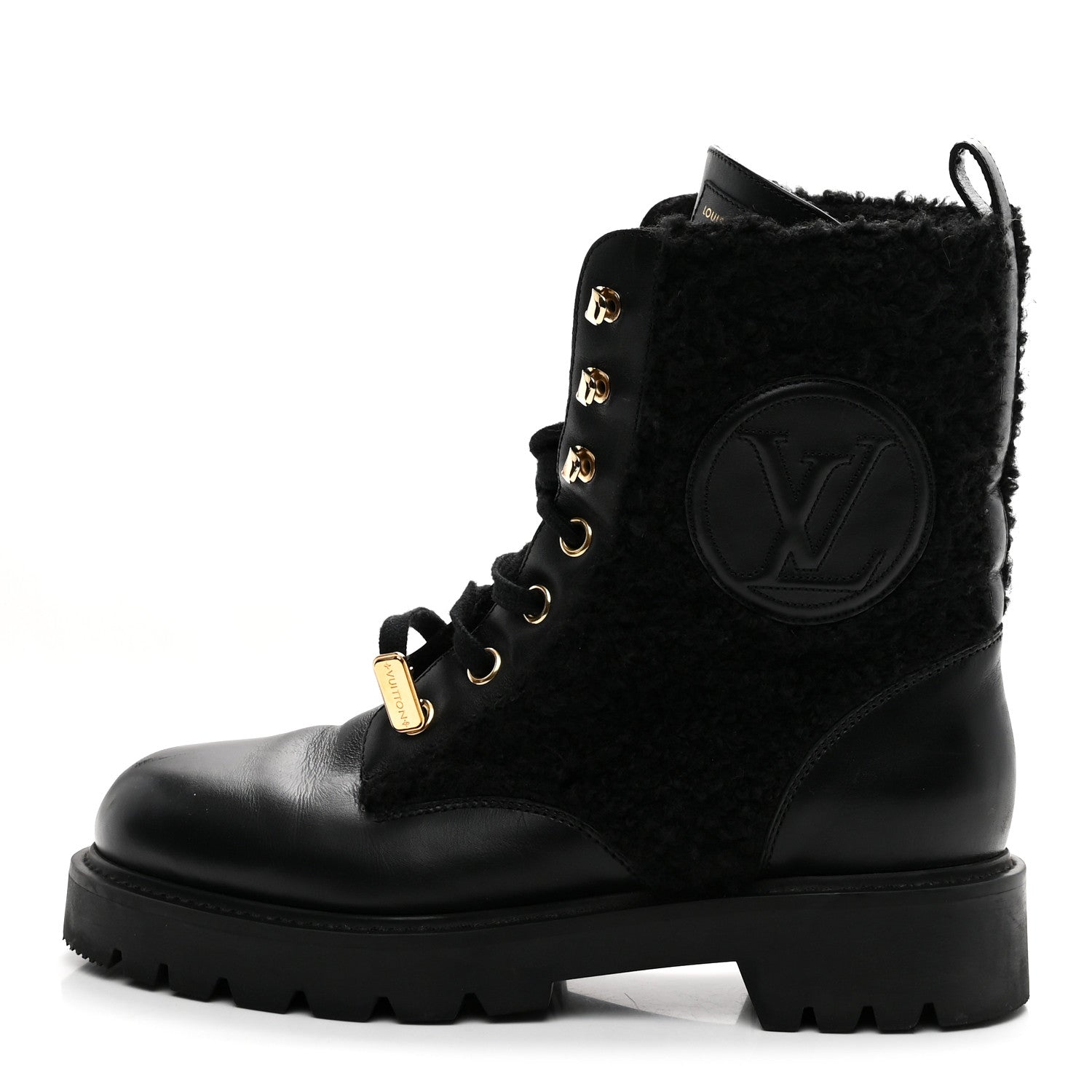Louis Vuitton Shearling Calfskin Territory Ranger Combat Boots 41 Black