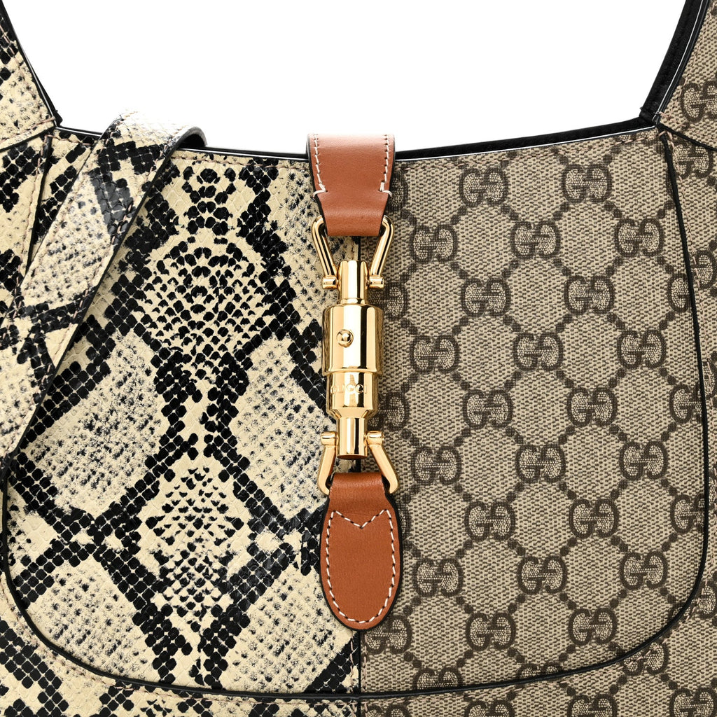 Gucci GG Supreme Monogram Snakeskin Small Jackie 1961 Hobo Beige Ebony