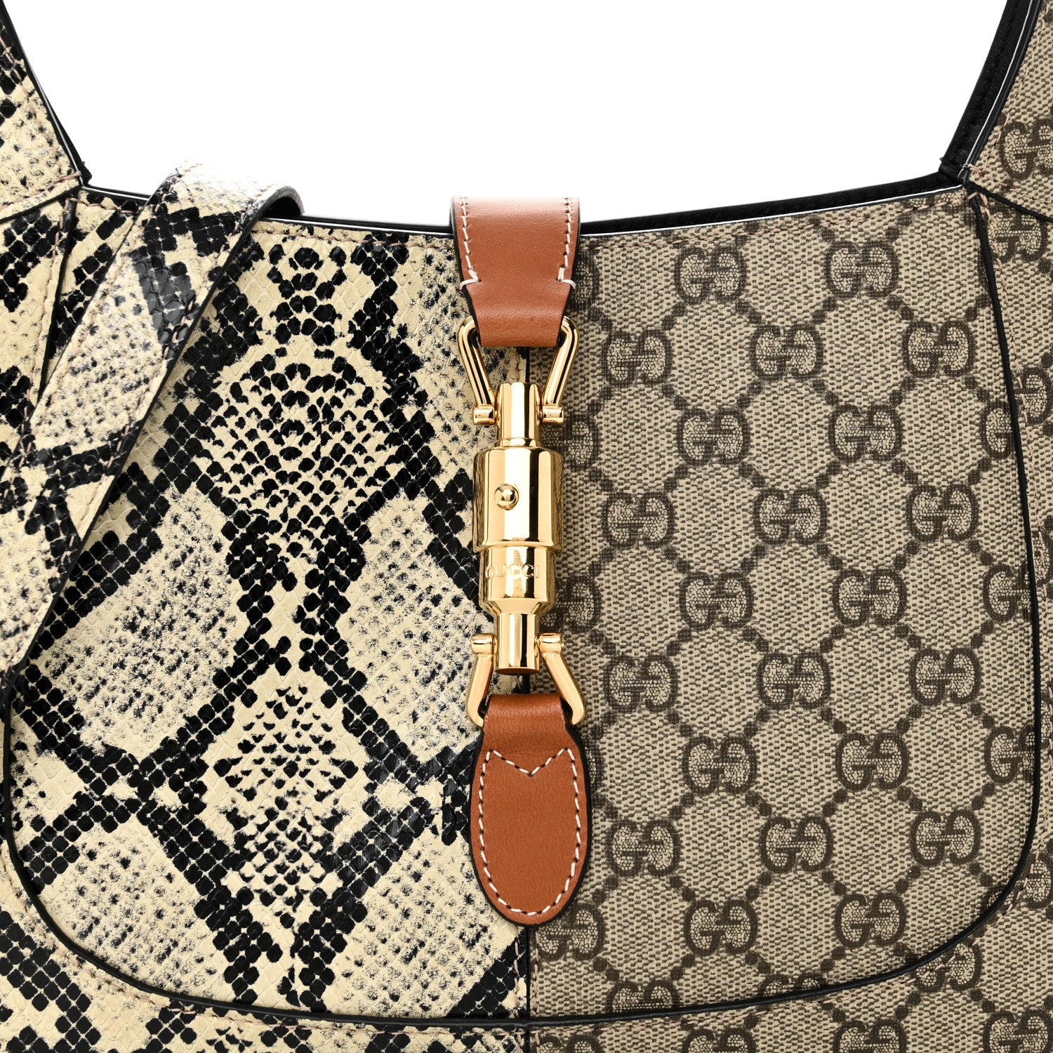 Gucci GG Supreme Monogram Snakeskin Small Jackie 1961 Hobo Beige Ebony
