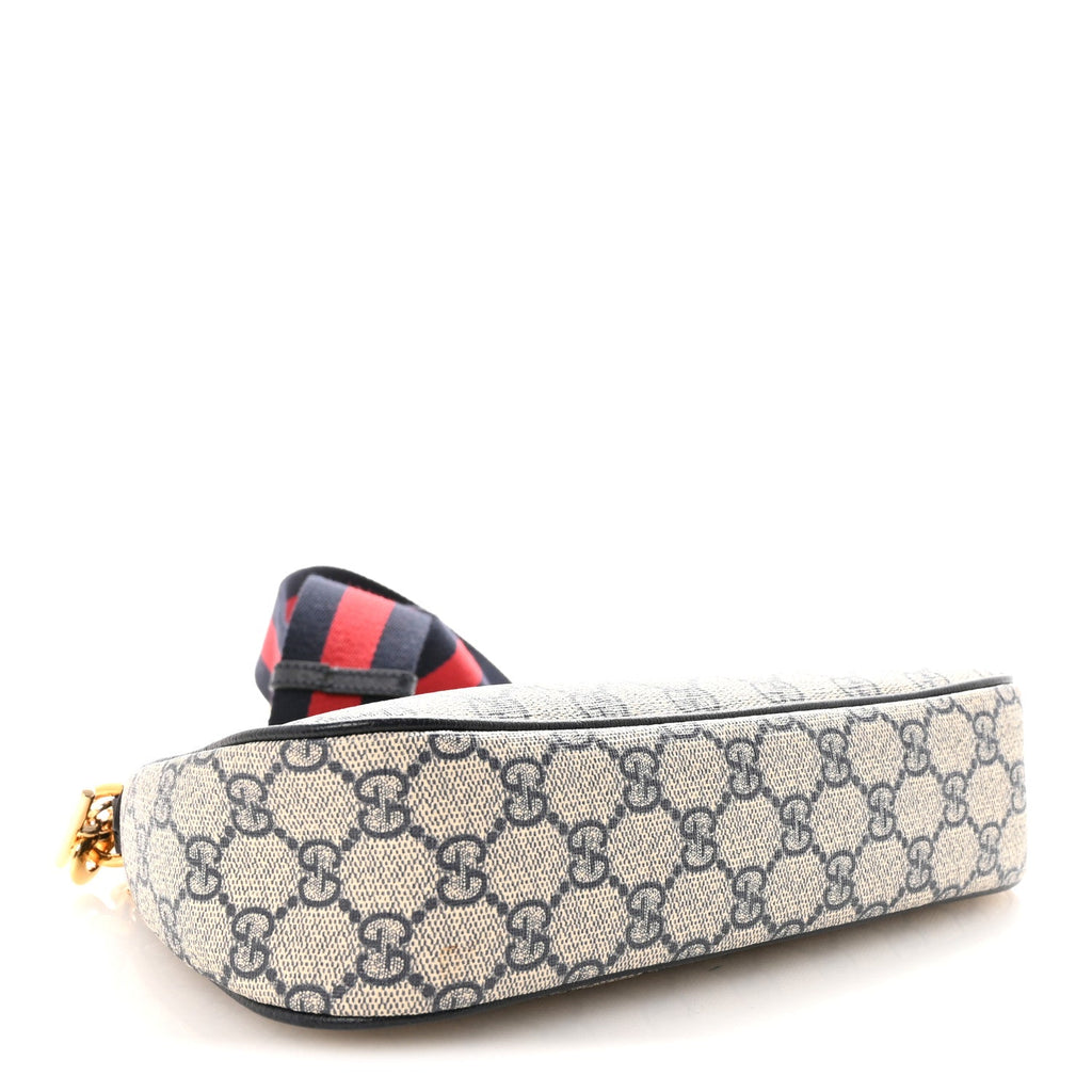 Gucci GG Supreme Monogram Textured Dollar Calfskin Web Small Ophidia GG Handbag Beige Blue