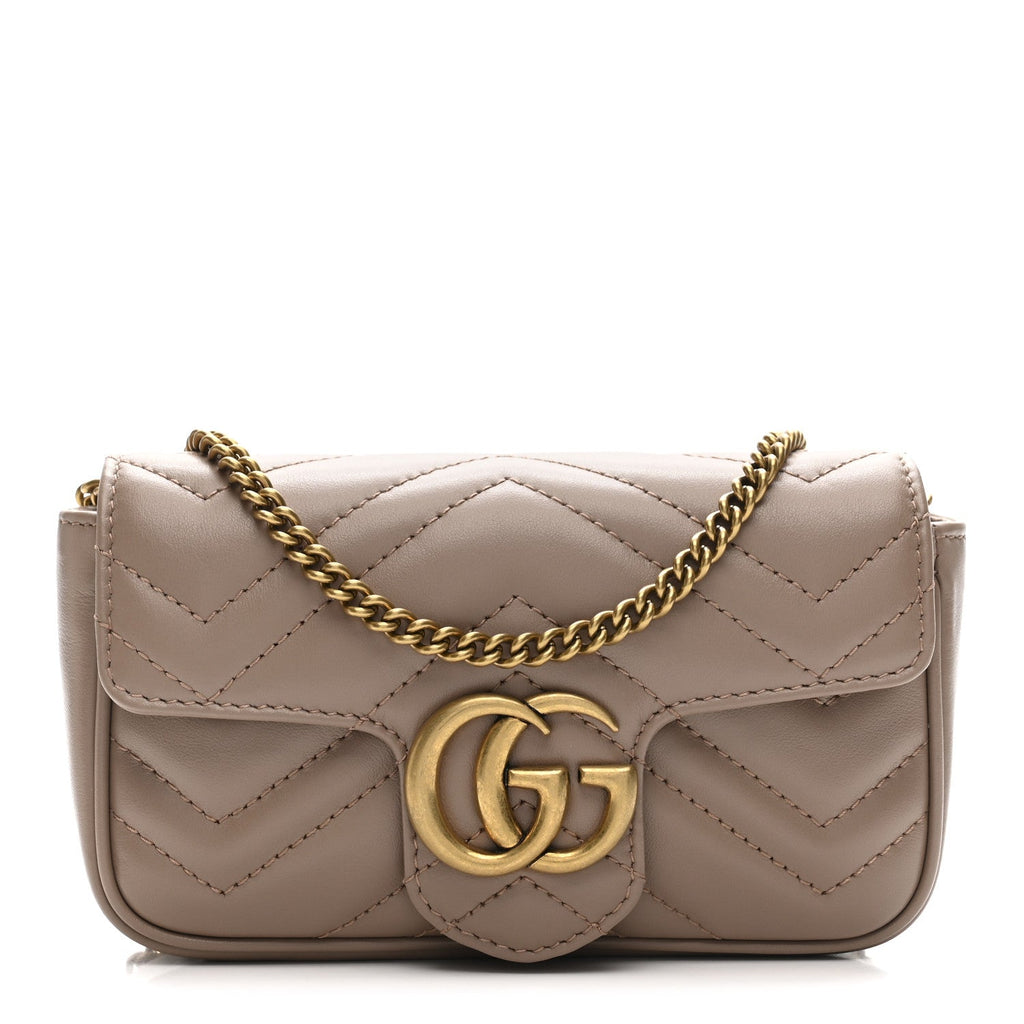 Gucci Calfskin Matelasse Super Mini GG Marmont Shoulder Bag Porcelain Rose