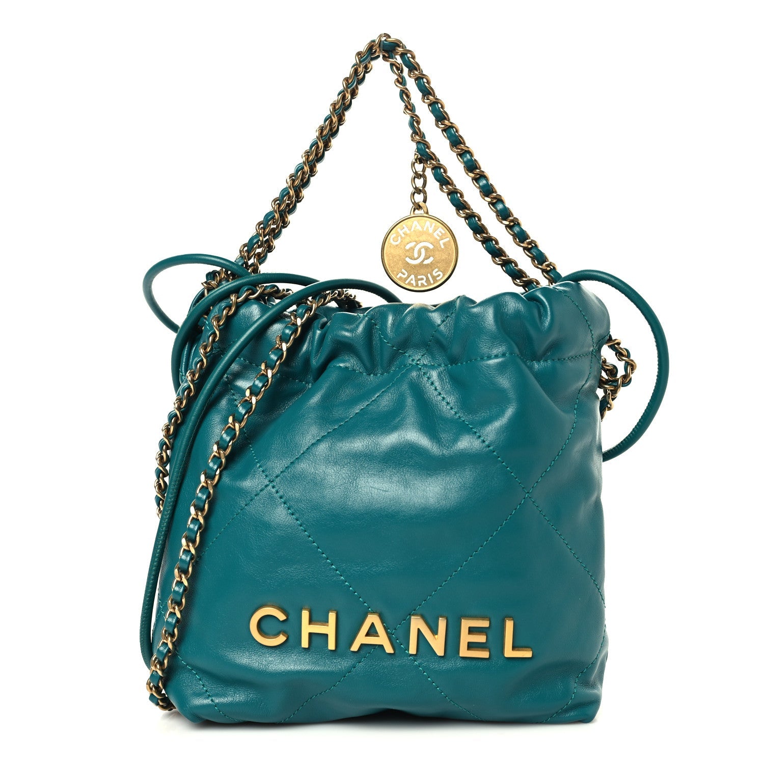 Chanel Shiny Calfskin Quilted Mini Chanel 22 Green