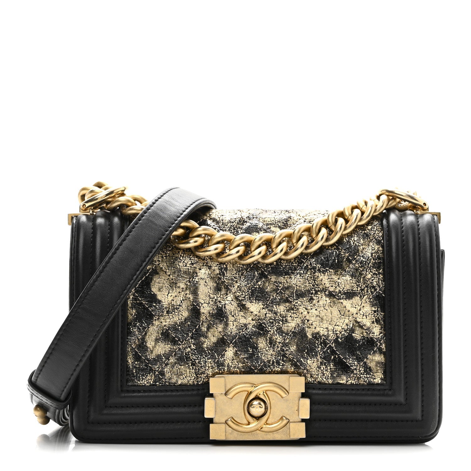 Chanel Metallic Crumpled Goatskin Small Boy Flap Black Gold