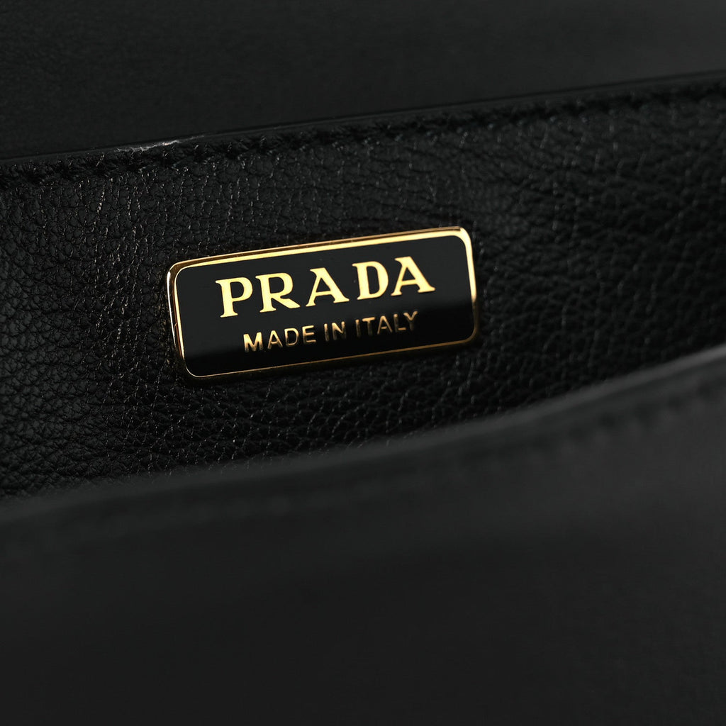 Prada City Calfskin Ostrich Cahier Bag Fuoco Black