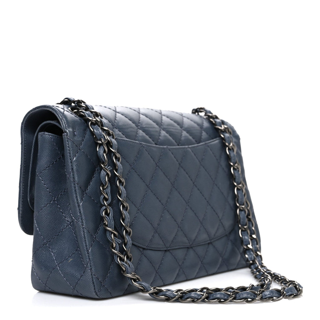 Chanel Caviar Quilted Jumbo Double Flap Dark Grey