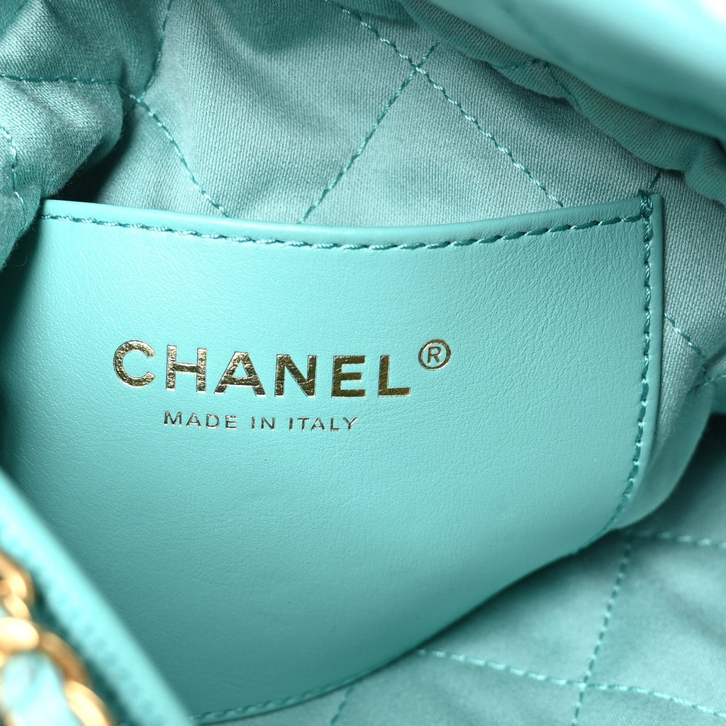 Chanel Shiny Calfskin Quilted Mini Chanel 22 Turquoise