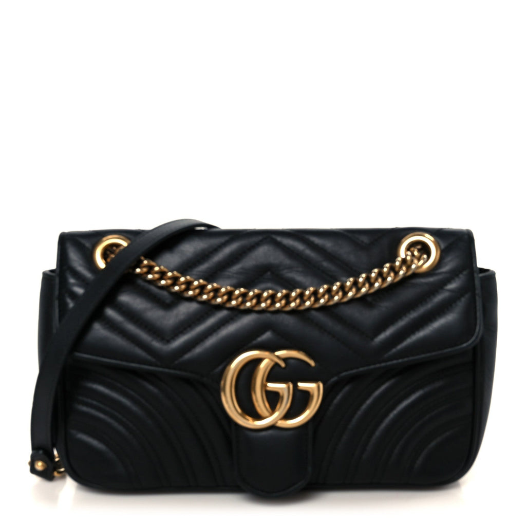 Gucci Calfskin Matelasse Small GG Marmont Shoulder Bag Black