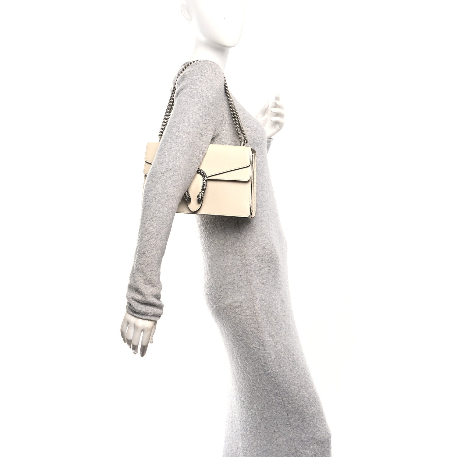 Gucci Textured Calfskin Crystal Small Dionysus Shoulder Bag Mystic White
