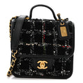 Chanel Tweed Calfskin School Memory Mini Top Handle Flap Black White Red Green Beige