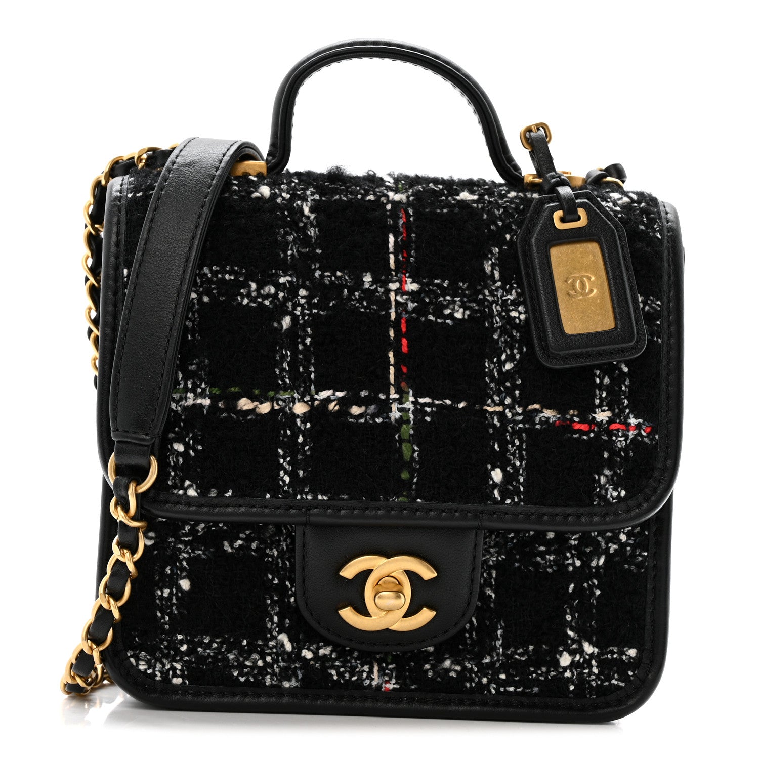 Chanel Tweed Calfskin School Memory Mini Top Handle Flap Black White Red Green Beige