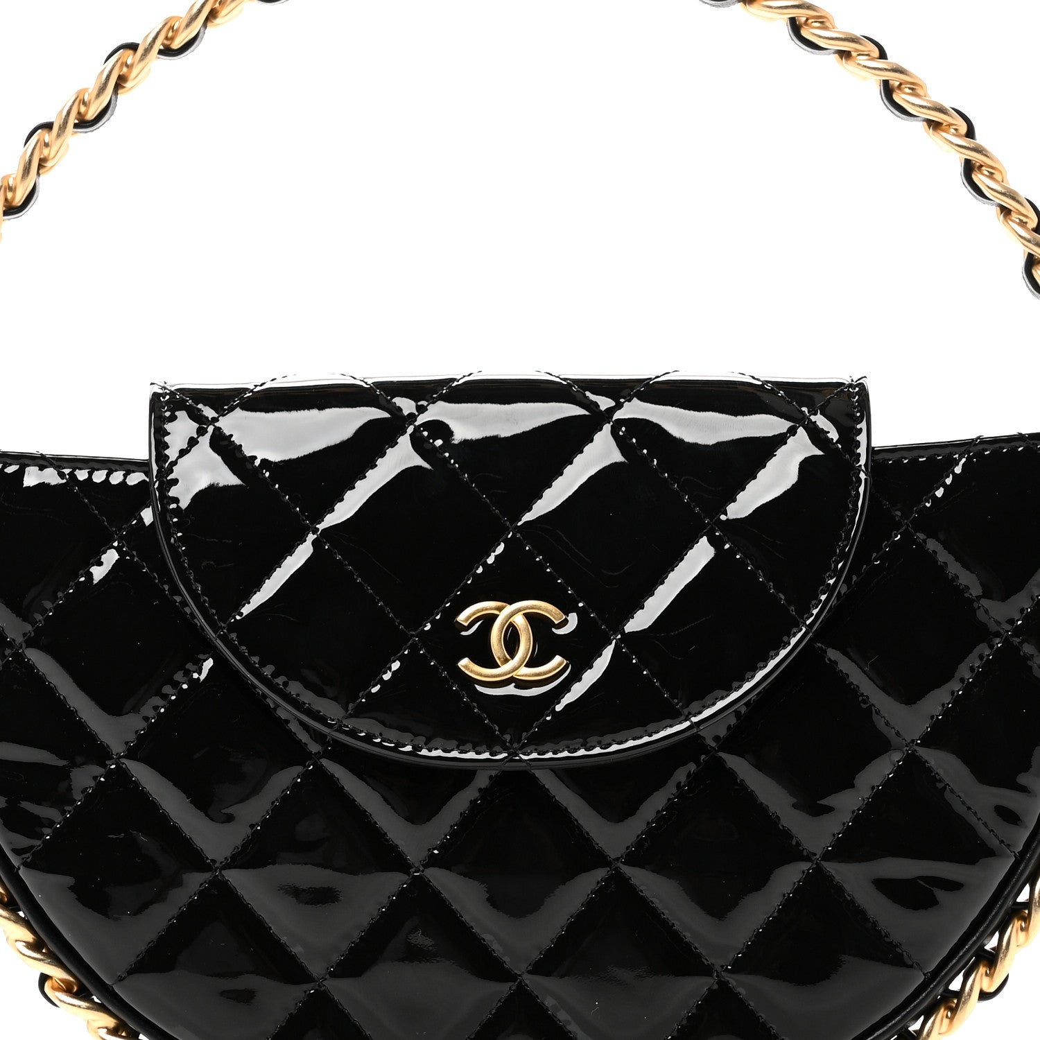 Chanel Patent Calfskin Quilted Chain Hoop Bag Black