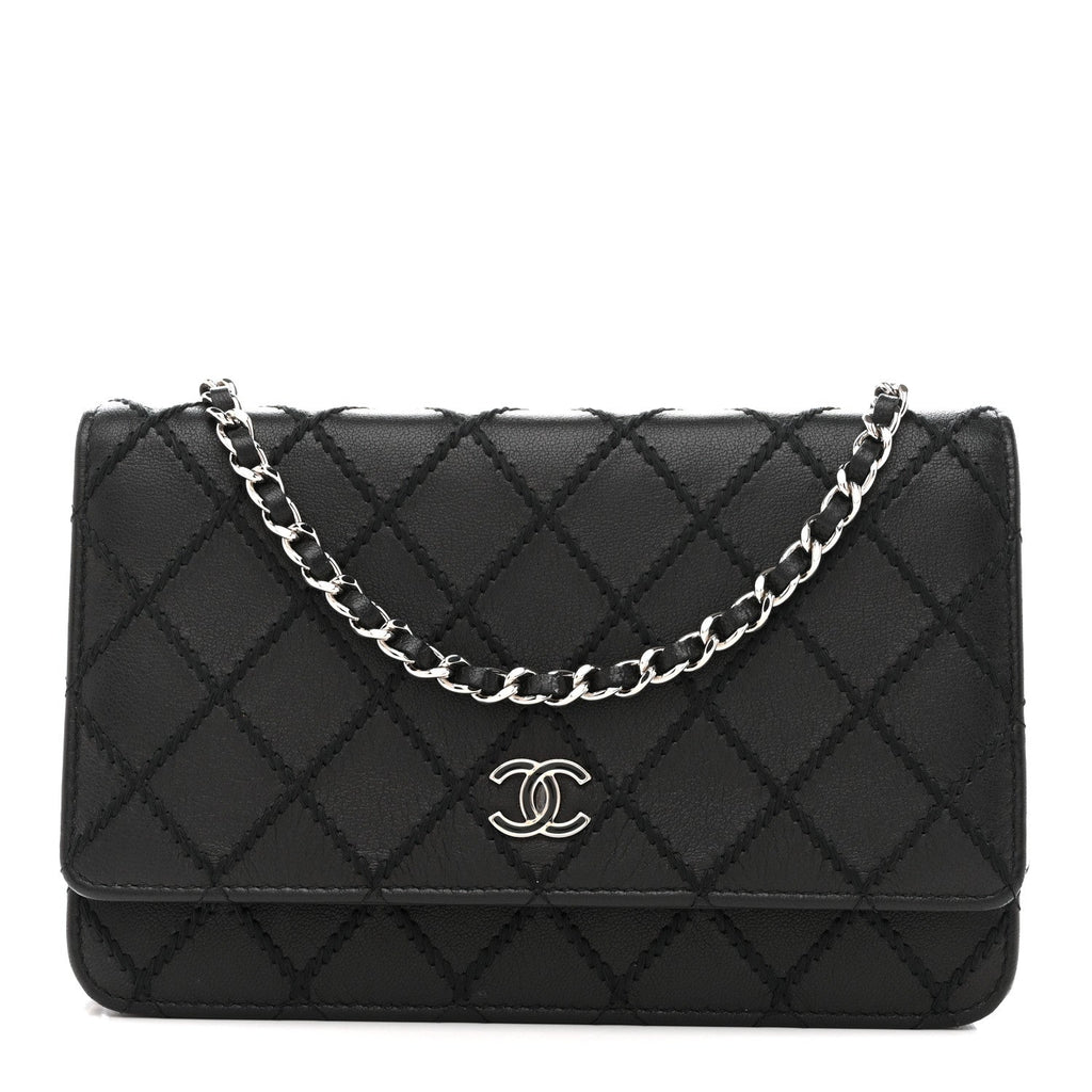 Chanel Calfskin Whipstitch Wallet On Chain WOC Black