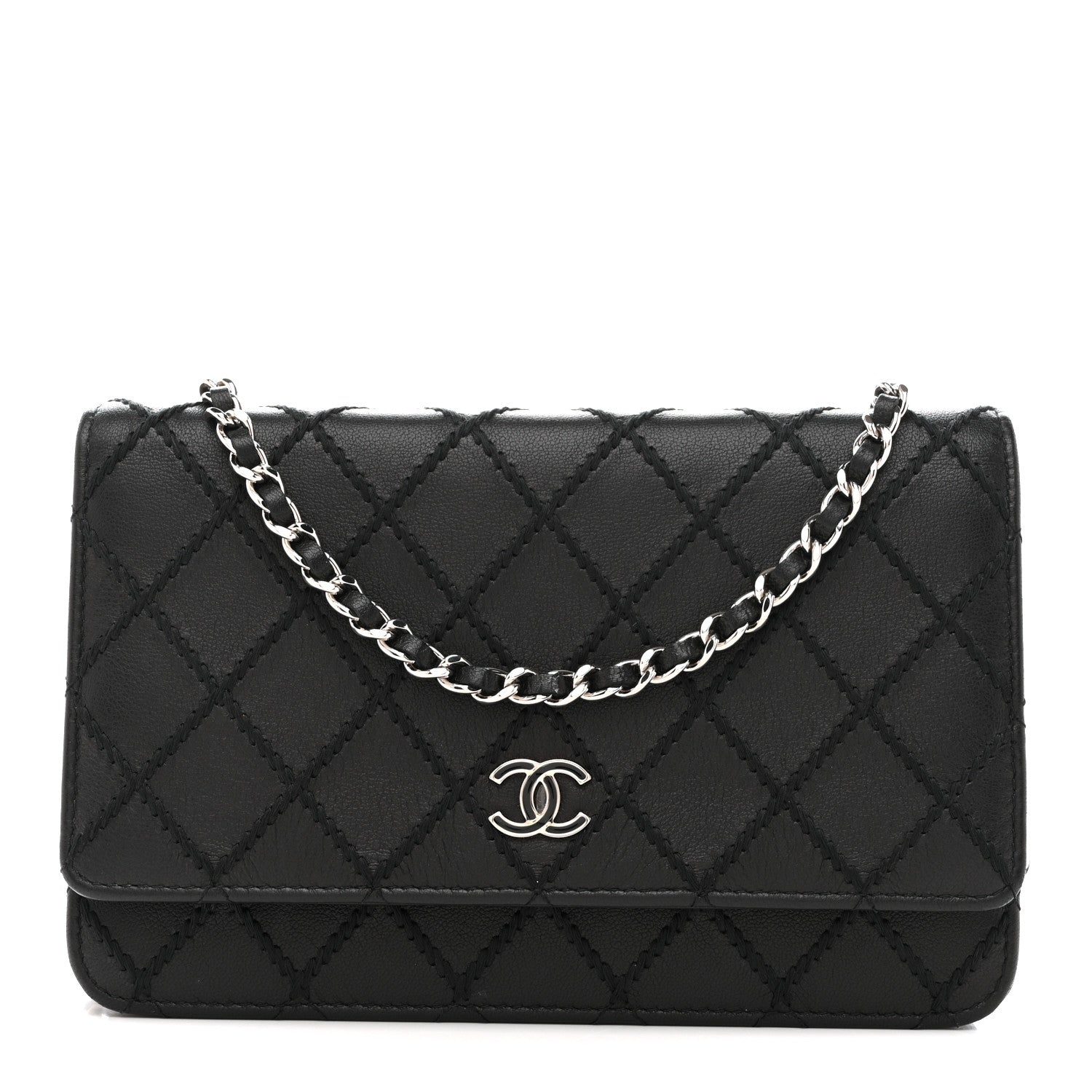 Chanel Calfskin Whipstitch Wallet On Chain WOC Black