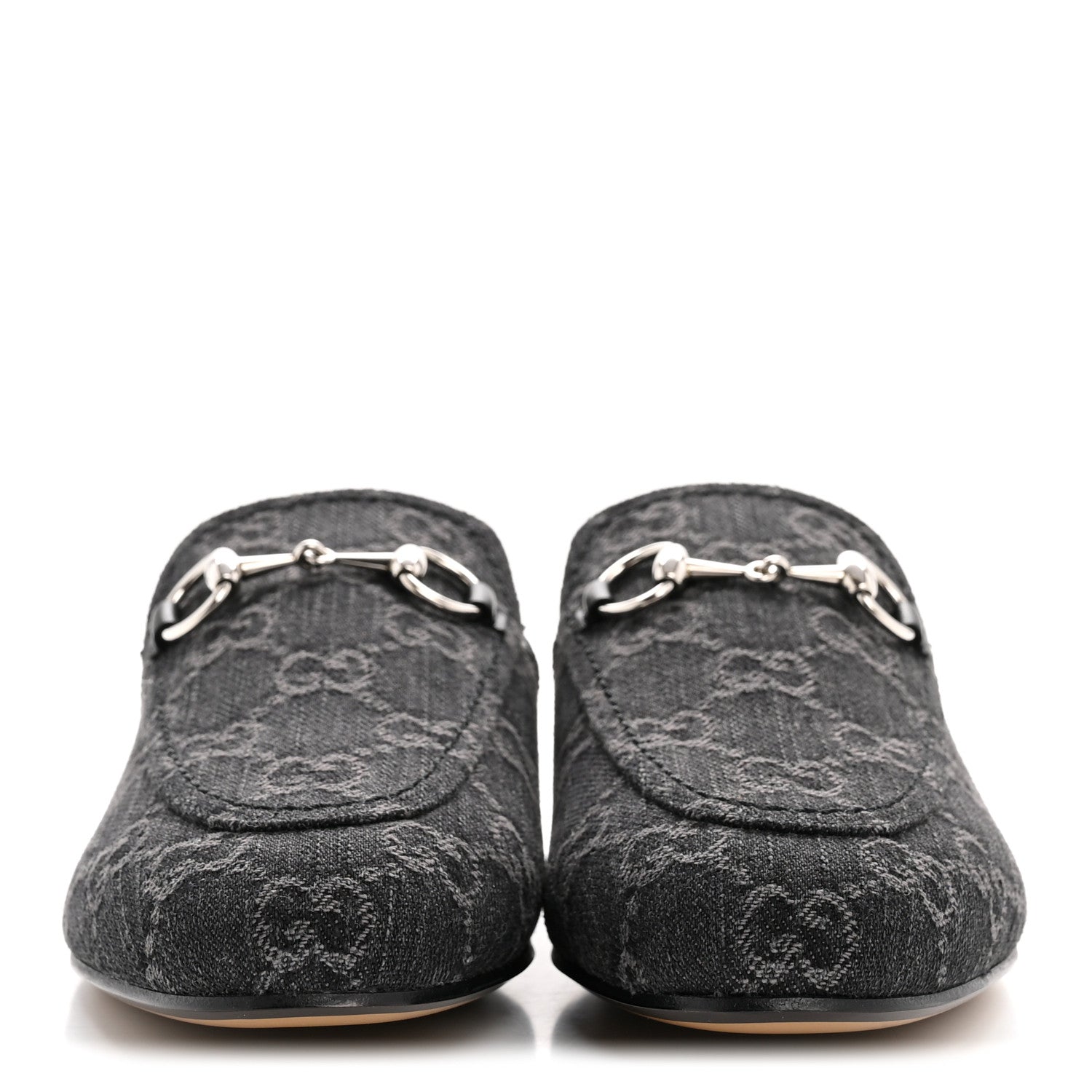 Gucci New Denim GG Malaga Kid Womens Princetown Slippers 36 Grey Black