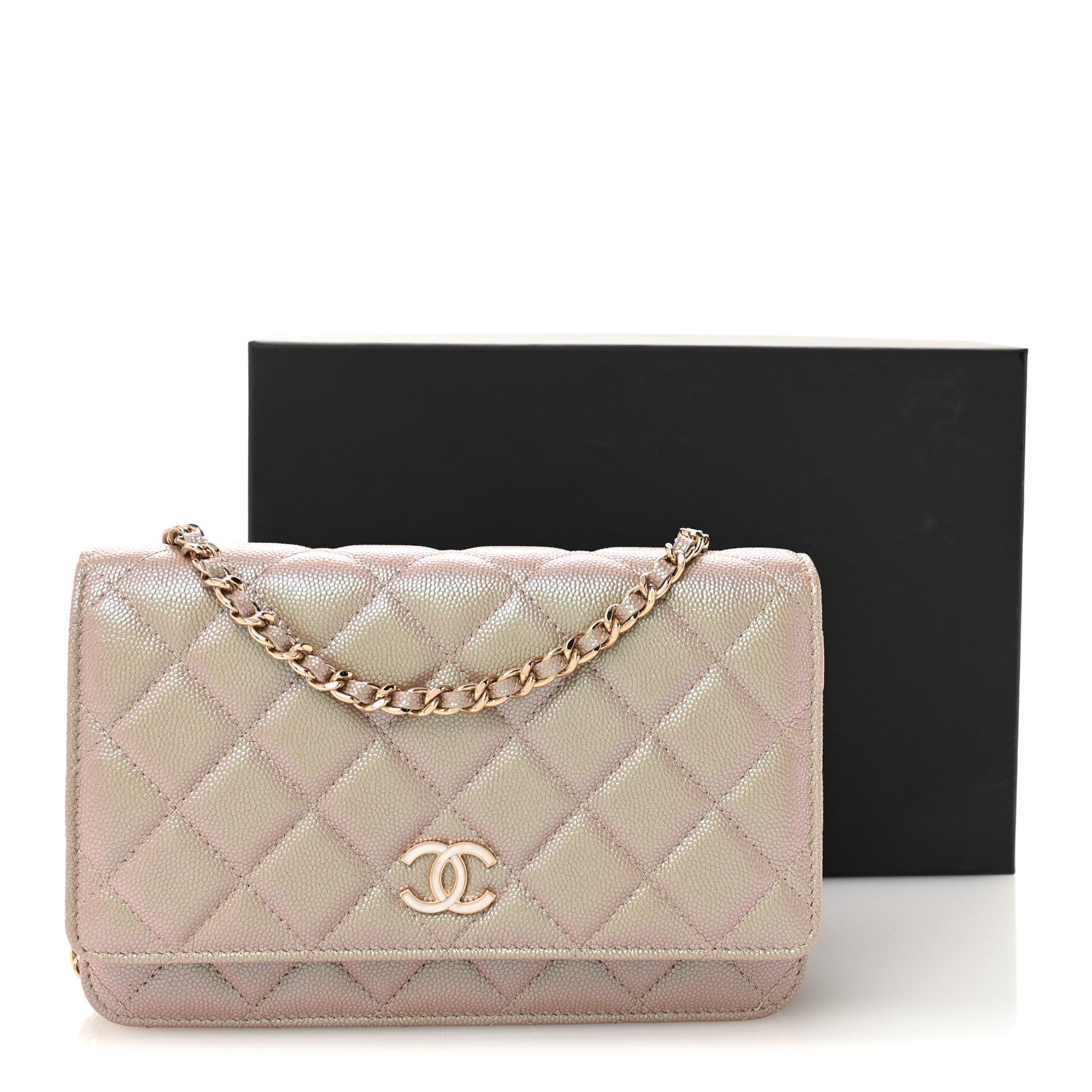 Chanel Iridescent Caviar Quilted Wallet on Chain WOC Beige