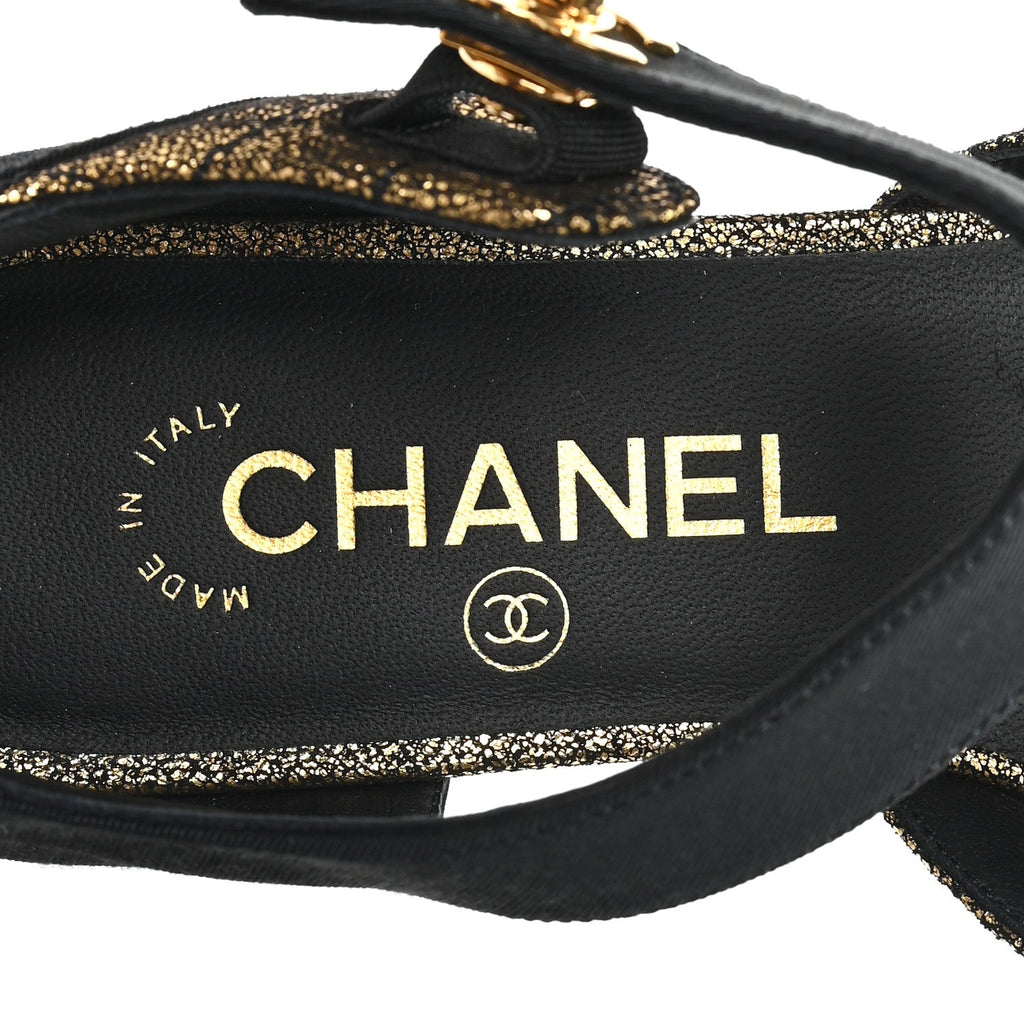 Laminated Suede Kidskin Grosgrain Quilted Cap Toe Ballerina Flats 36.5 Gold Black