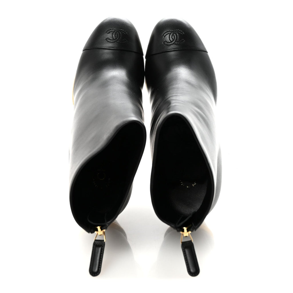 Lambskin Cap Toe Wedge Ankle Boots 38 Black