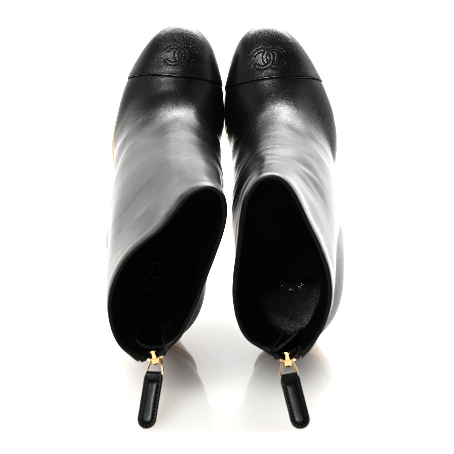 Lambskin Cap Toe Wedge Ankle Boots 38 Black